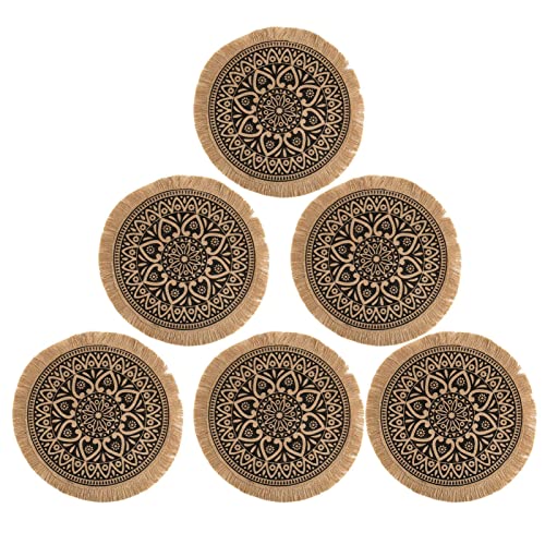 Lot de 6 napperons ronds de style rustique et rustique à franges en macramé tissé en lin de style rustique et bohème Dobooo