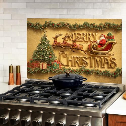 Image of Merry Christmas Sleigh Backsplash Peel and Stick, 35.4x23.6 in