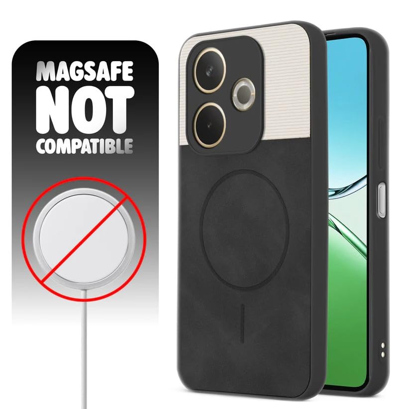 Image of Bintage CASE Mac Safe Design Hard Light Weight Back Case | Soft Border Camera Protect | Dual PU Leather Finish Back Cover Compatible for Oppo A5 Pro 5G - White & Black