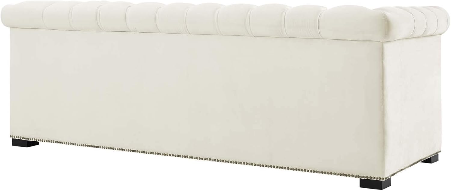 Modway Heritage Tufted Performance Velvet Upholstered Chesterfield Sofa with Nailhead Trim in Ivory