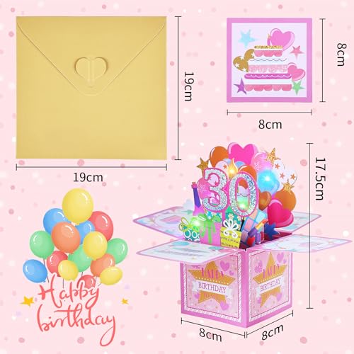 FWLWTWSS 30th Birthday Card with Lights & Music, 30th Birthday Cards for Women including Blowable Candle, 3d Pop Up 30th Birthday Cards for Men Mom & Aunt & Wife
