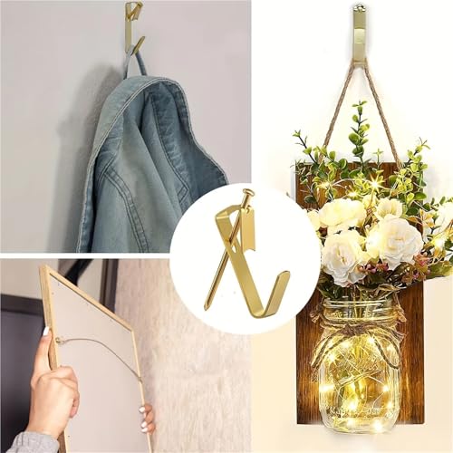 Image of Picture Hangers 20 Pcs Picture Hanging HooksHeavy Duty Picture Hangers Hardware kit with Nails for Picture Frame, Canvas, Mirror(Golden)
