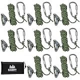 DANOFY ガイロープ 4mm テントロープ タープロープ - 長さ4m 8本 セット 反射 耐荷重450kg 7芯 パラコード ナイロン内芯 ポリエステル表地 ガイドロープ カラビナ 自在金具 収納袋付き キャンプ アウトドア 固定用 紐 アーミーグリーン