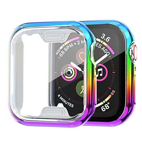 Wcysin 42mm All Round Protective Case Rainbow Colorful Bumper Case with Screen Protector for Apple Watch Series 6/5/4/3/2/1