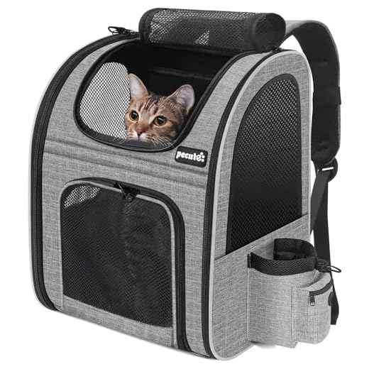 pecute Haustier Rucksack mit Netzfenster, Tragbare und Faltbare Katzentasche, Atmungsaktive und Leichte Hundetasche, Wasserdichtes Oxford-Tuch mit Viel Platz, Multifunktionales Rutschfestes Grau L