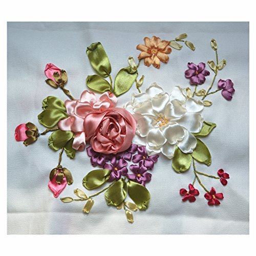 Ribbon Embroidery Kit Small Fresh DIY Wall Decor 3D Painting Needle Work Stamp Canvas with Hoop No Frame Small Fresh