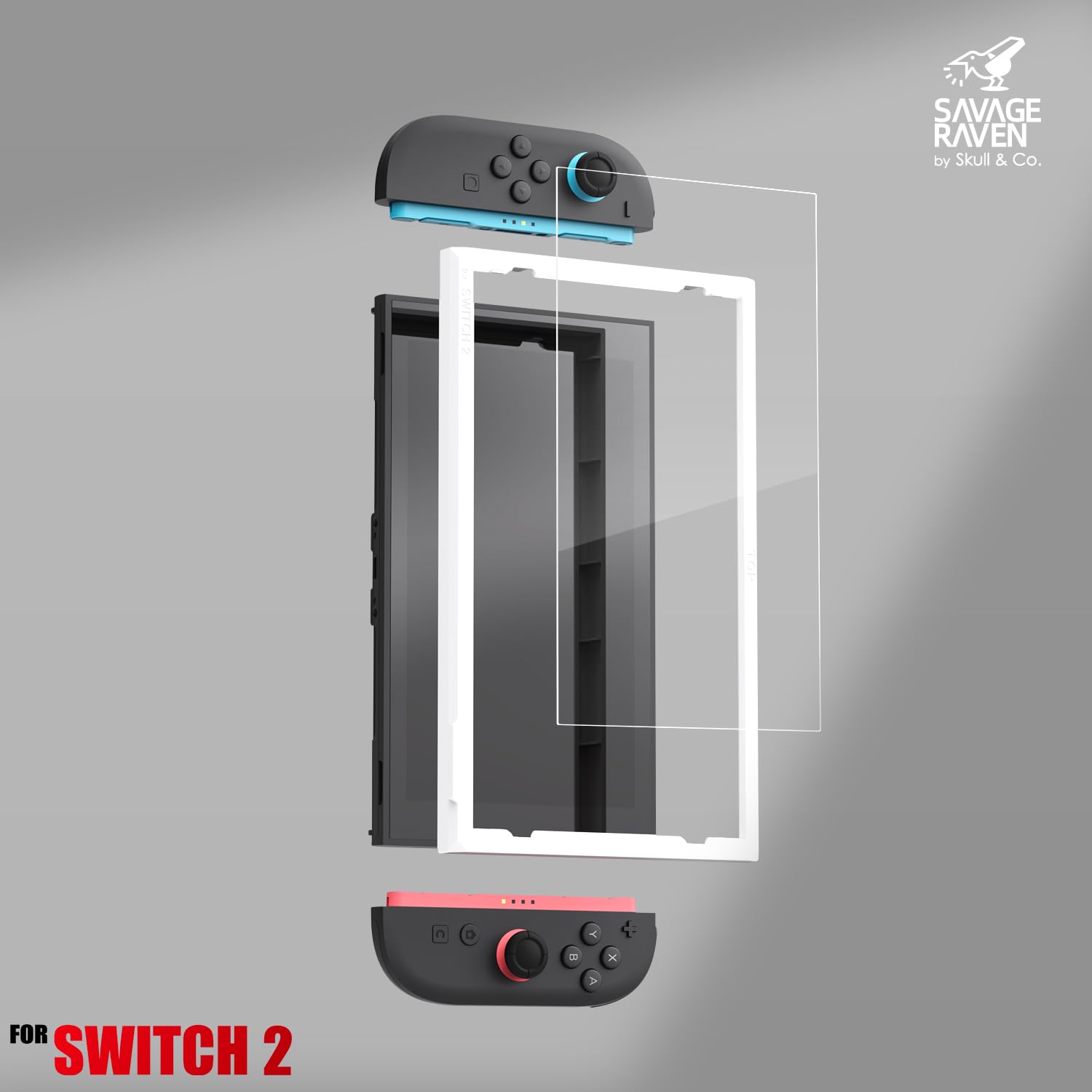 SAVAGE RAVEN od Skull & Co. Krystalicznie przezroczysta osłona ekranu ze szkła hartowanego dla Nintendo Switch 2, przezroczysta HD osłona antyrysunkowa (2-PACK) z ramką EZ-Align - HD klarowność