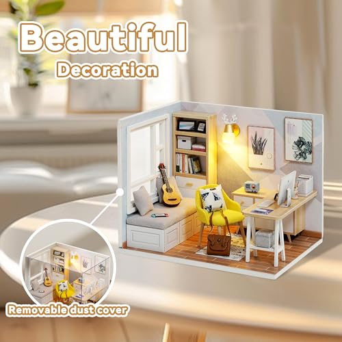 Image of Flever Dollhouse Miniature DIY House Kit Creative Room with Furniture for Romantic Artwork Gift (Sunny Study)