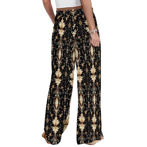 Women's High Waist Drawstring Wide Leg Pants Casual Summer Trend Bohemian Palazzo Pants with Pockets3