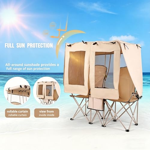 Chaise de plage double pliante avec porte-gobelets pour l'extérieur