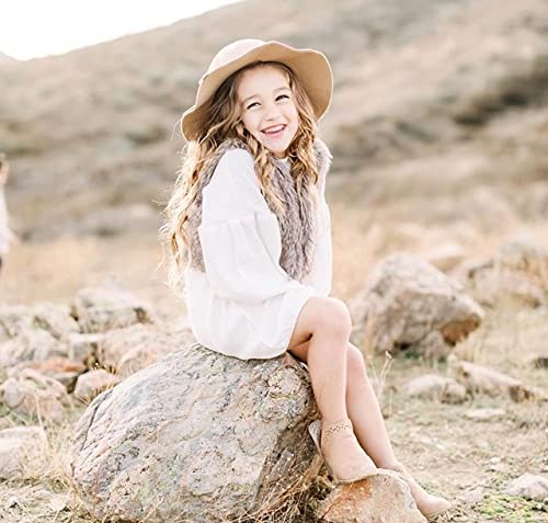Wide-Brim Kids Girls Floppy-Hat Vintage Fedora Hats for Girl Boho Felt Bowler-Cap 3 to 8 Years2