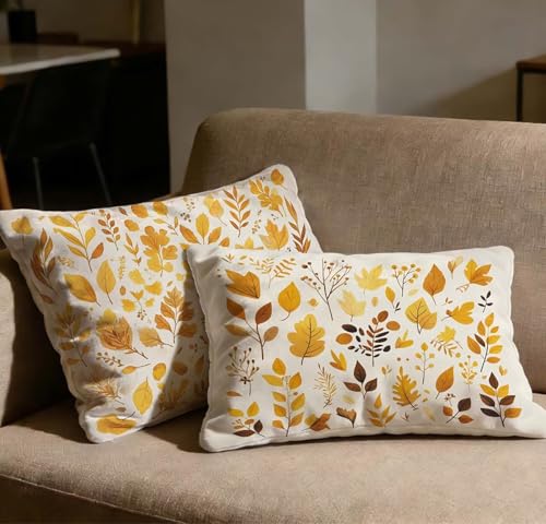 Taie oreiller 60x90 lot de 2 en velours orange à motif de feuilles et fermeture éclair