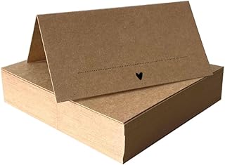 Tischkarten Kraftpapier braun mit Herz | 25, 50, 100 Stück | selbst beschriften | Namensschilder, Platzkarten | für Hochzeit, Geburtstag uvm (100)