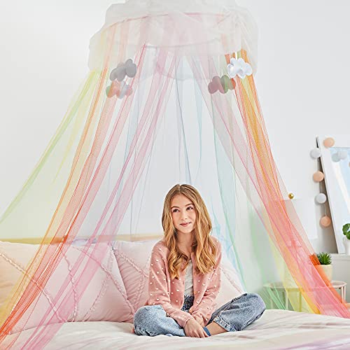 Three Cheers for Girls – Toldo de arco iris brillante para niñas, toldo de cama para colgar en cama, sillas y esquinas de lectura, aro de 8 pies de altura y 24 pies de diámetro, para edades de 6 +