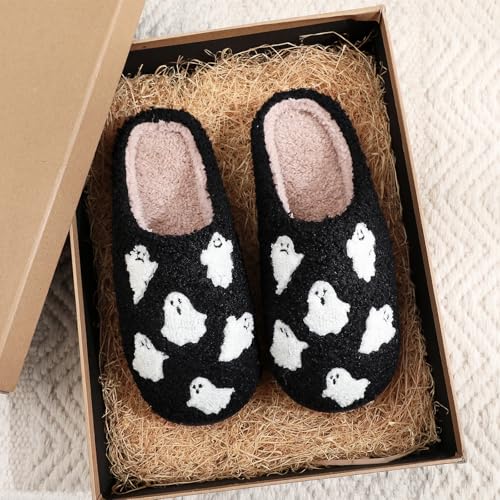 Halloween Pumpkin Cookies Slippers for Women Mens Halloween Ghosts Slippers Memory Foam Plush Winter House Home Shoes2