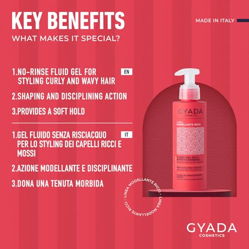 Gyada Cosmetics, Fluido Gel Modellante Per Capelli Ricci E Mossi, Effetto Morbido, 98% Ingredienti Naturali, Ad Azione Disciplinante E Anticrespo, Con Aloe Vera E Oli Di Argan, Cocco E Lino, 150 Ml - 3