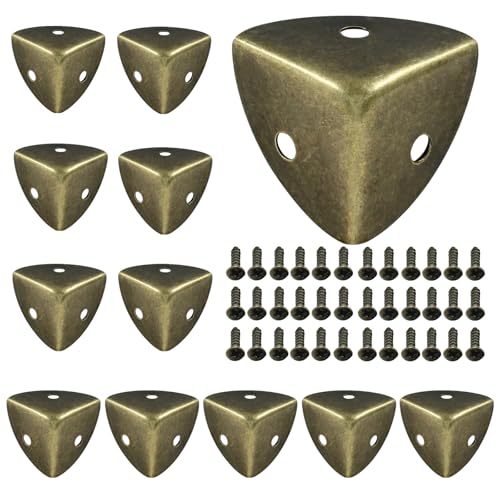 Image of 12 Pcs Metal Corner Protectors Bronze Edge Guard Furniture Edge Corner Cover Angle Corner Brackets with Mounting Screws for Box Table Cabinet(1 inchx1 inchx1 inch)