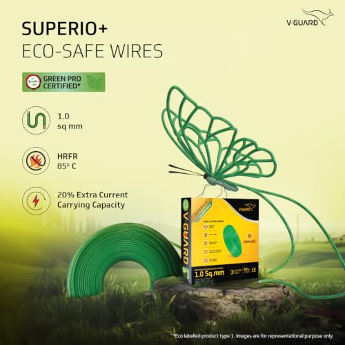 Image of V Guard Superio+ Eco Safe Triple Layered HRFR PVC Wiring Cables (Green, 1 Sqmm)