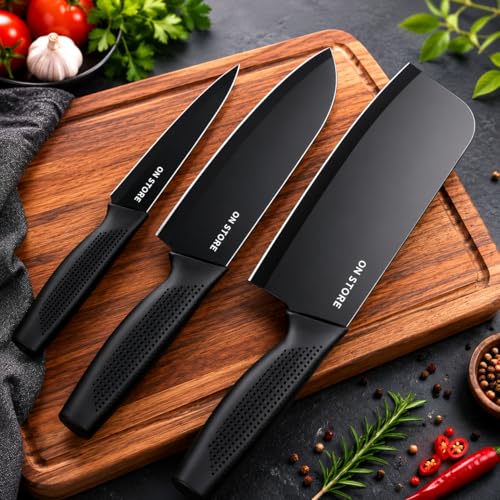 ON STORE Kitchen Knife Set 3 Pcs – Ultra Sharp Stainless Steel Ch...