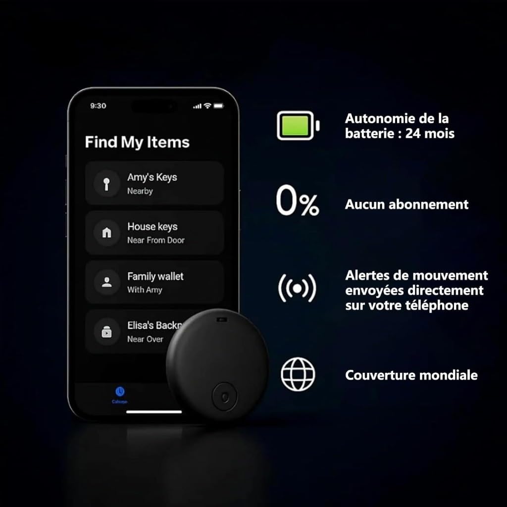 Dimova Localizzatore, GPS Preciso Senza Abbonamento (Android/Apple), Smart Tracker per Bambini, Auto, Animali Domestici(Android-Paquet de 2)