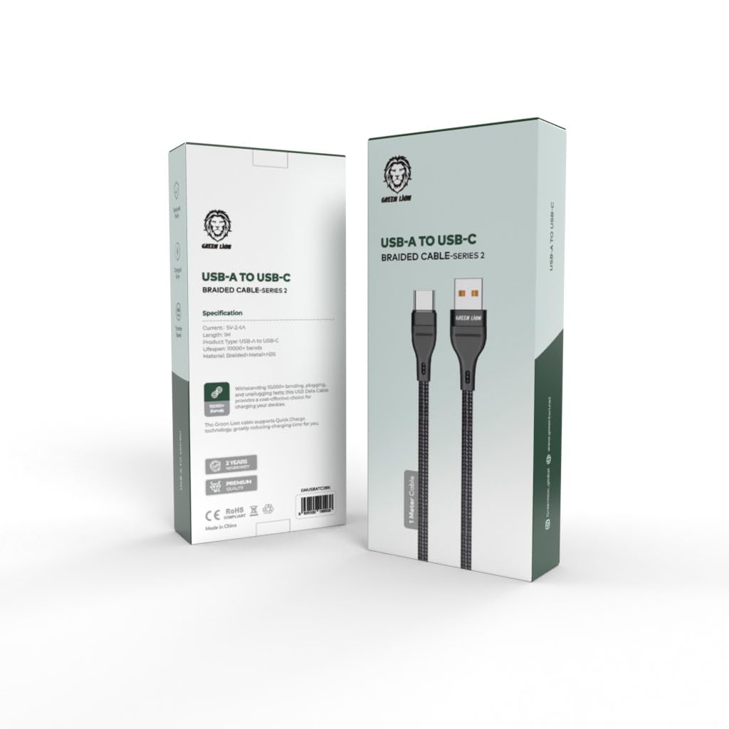 Green LionUSB-A To USB-C Braided CableSeries 2 (1m)