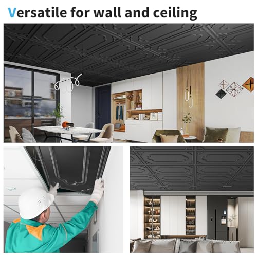 Image of Art3d Decorative PVC Drop Ceiling Tiles, 24 x 48 Inch, 12-Pack, Black
