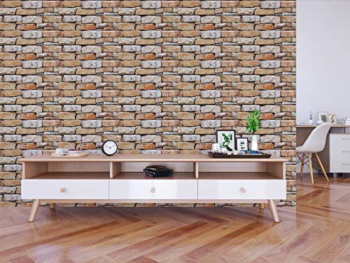 Image of DWELLSINDIA 3D Bricks Self Adhesive Wallpaper, Waterproof, Scratch Resistant, Laminated (41cm x 244cm, Multicolour)