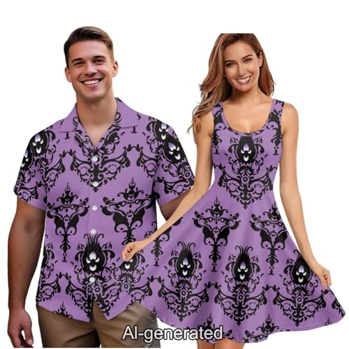 Image of Dreaweet Summer Dresses for Women A-Line Sleeveless Flowy Sun Dresses,Men's Casual Button-Down Shirts,Couple Matching Outfits