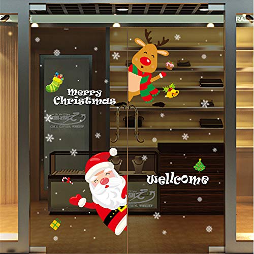 WFRAU Weihnachten Fensteraufkleber Schnee Santa Hirsch Drucken Glasfenster Abnehmbare Aufkleber Haushaltszimmer Wandaufkleber Xmas Weihnachtsdeko Christmas Fensterbild für Winter und Weihnachten Cover