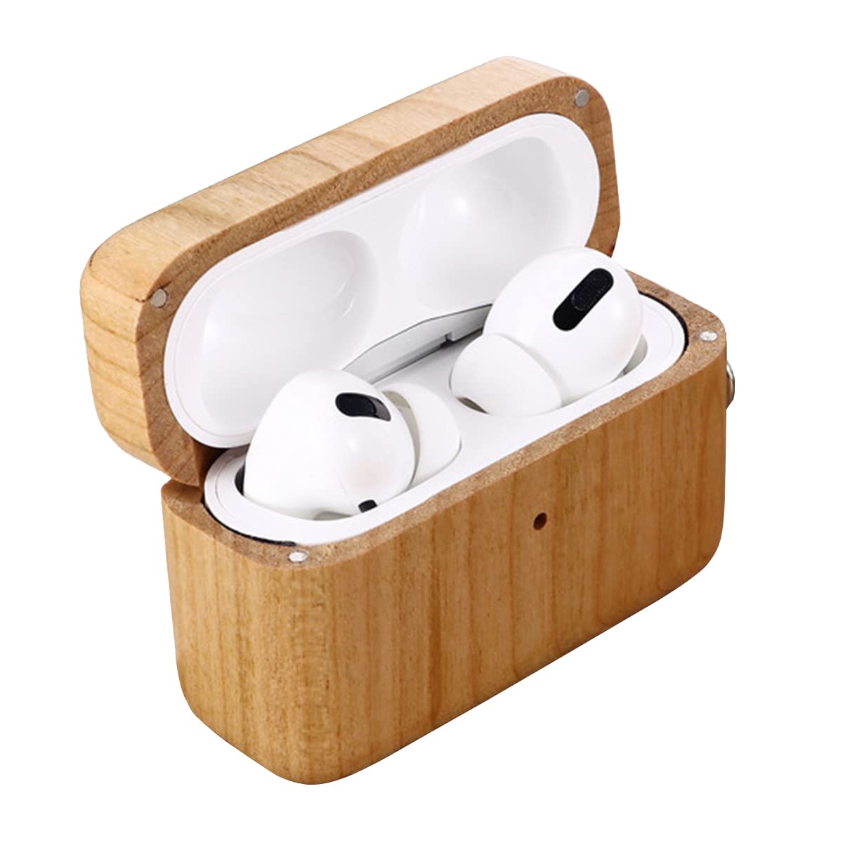 Faoonnmy Cherry Nature Wooden Protective Case For Airpods Pro Charging Case, Handmade Earphone Wood Hard Shell Full Protective Cover Shockproof With Carabiner For Airpods Pro, Front Led Visible