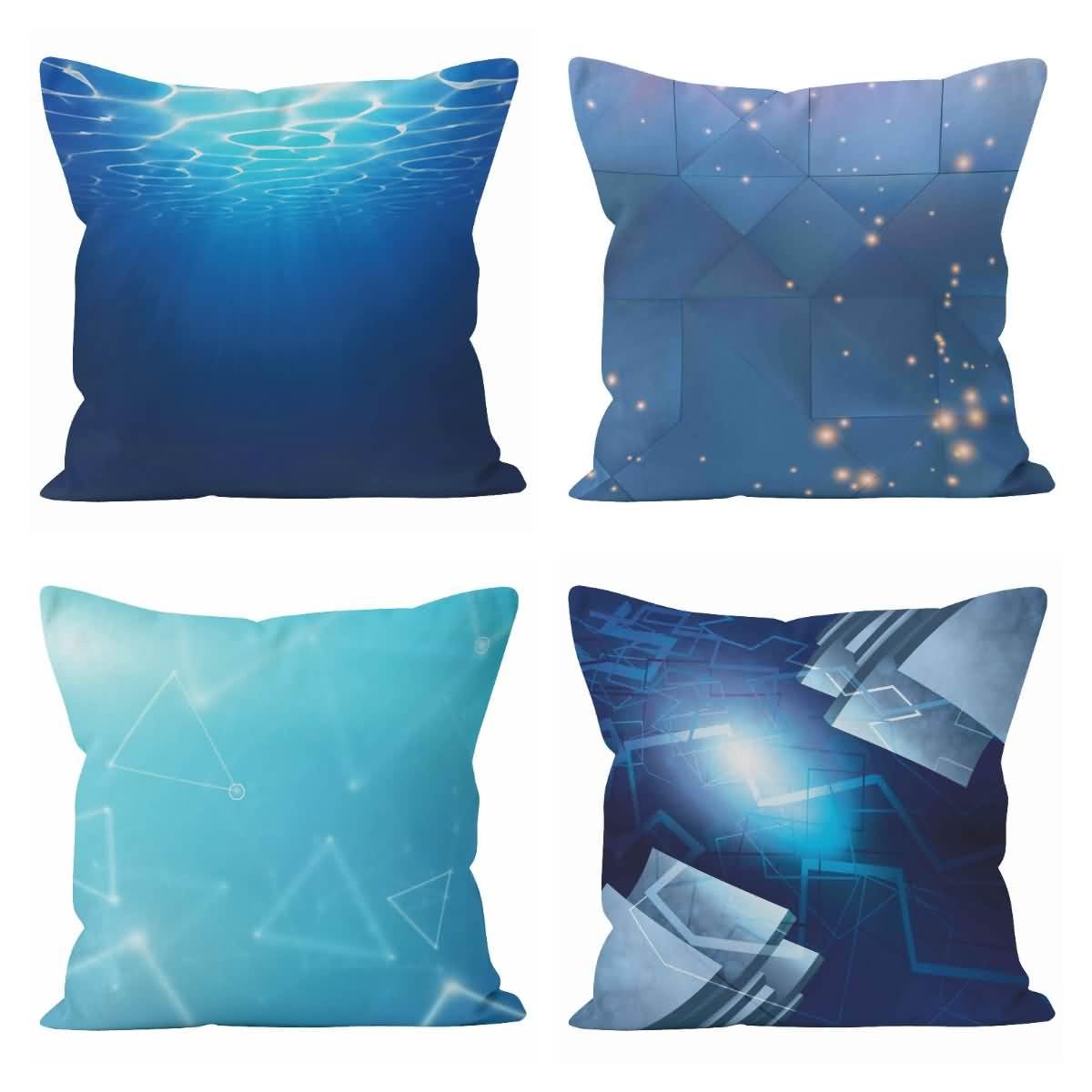 Lino Federe per Cuscini Letto Matrimoniale Fodera per Cuscino in Cotone 50x50cm, Arte Geometrica Fodere per Cuscini Seduta Divano Fodera per Cuscino Elastico Blu 4Pcs