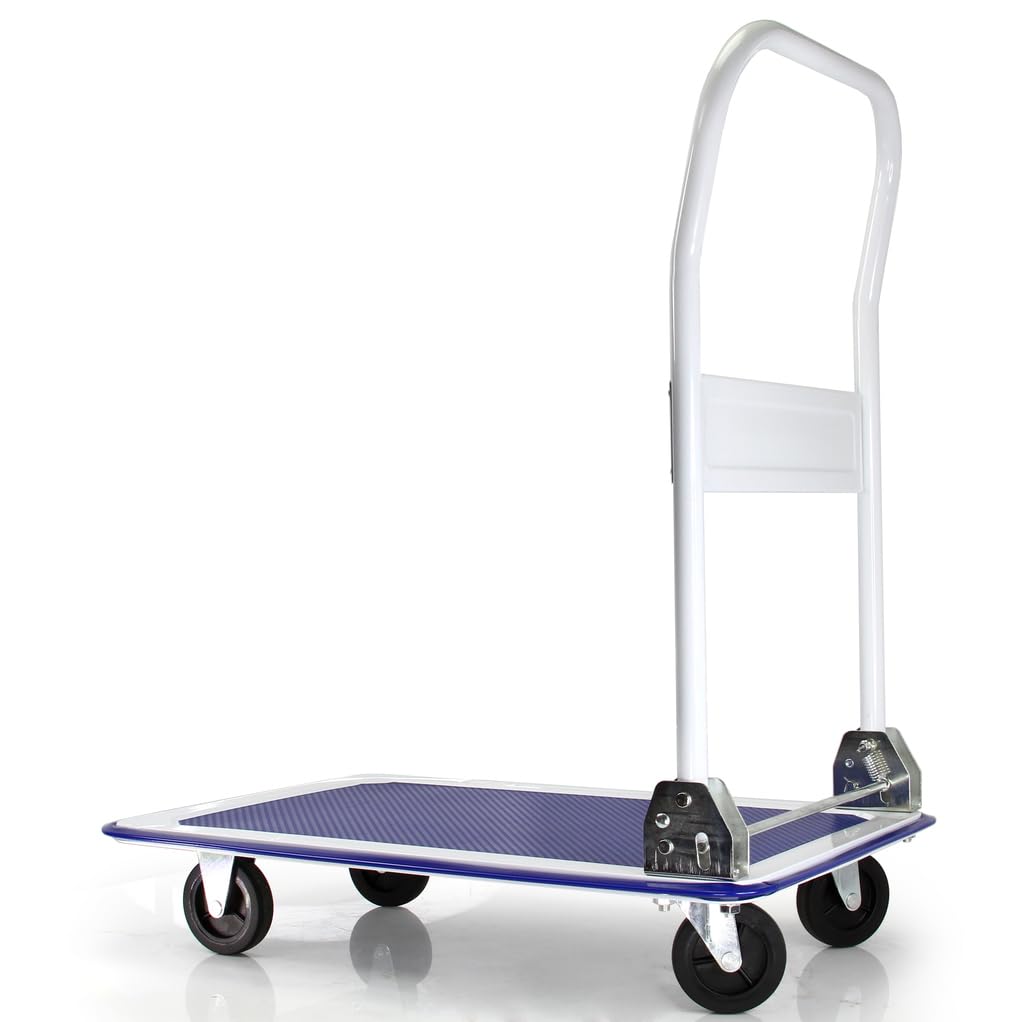 Carretilla con plataforma de transporte de hasta 300 kg, 91 × 61 × 100, asa plegable, 2 ruedas giratorias