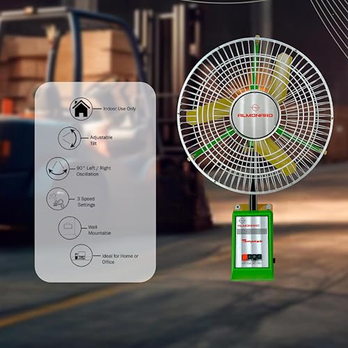 Image of Almonard 450mm Heavy Duty Industrial Wall Mount Fan | High Speed Air Circulator | 1440 RPM | Full Copper Winding Motor | Double Ball Bearing | Aluminium Metal Blade | for Factory & Warehouse (Green)