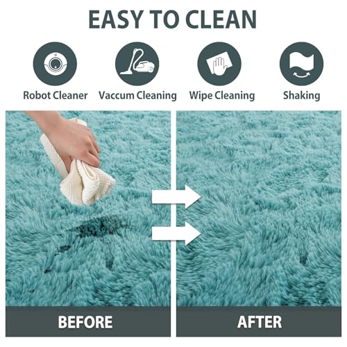 6x9 Rug for Living Room Teal Shag Area Rugs, Modern Plush Non-Slip Soft Carpets for Bedroom Kids Nursery Dorm Daycare Floor