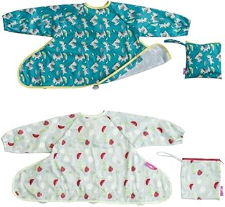 Tidy Tot Cover & Catch Twin Pack. 2 Coverall Baby Weaning Bib, Feeding Bibs with Sleeves. Attaches to Highchairs. Catch All Sleeved Bibs. Baby Led Weaning Bibs for Baby Infant & Toddler High Chair