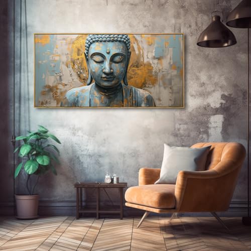 Buddha Wall Art Zen Canvas Painting Framed Modern Decor 20"x40" by MooMel - Used condition - Image 2
