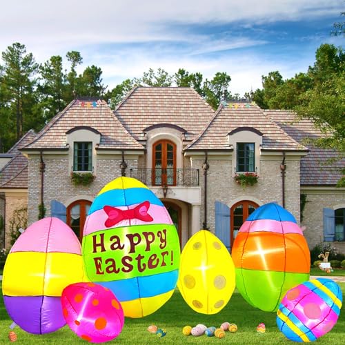 TOCZIM Huevos inflables de Pascua de 6 pies para decoración al aire libre, decoración de patio con luces LED integradas, huevo colorido para interiores, hogar, césped, jardín, vacaciones, fiesta,