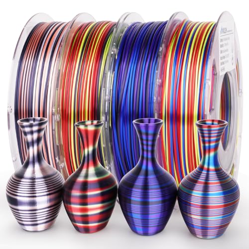 AMOLEN Silk PLA 3D Printer Filament Bundle, Shiny Multicolor Rainbow PLA Filament 1.75mm Pack, Fast Color Change PLA 3D Printing Filament for Most FDM 3D Printer, 200g X 4 Spools