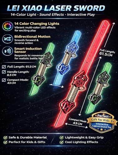 Image of Braintastic Kids Laser Sword Toy with 14 Color Changing Lights & Sound Effects | Motion Sensor Induction Toy Sword | Role Play Action Toy for Boys & Girls | Large Size 61.5 cm | Gift for Kids Age 6+