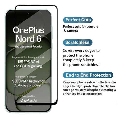 Image of HD Tempered Glass Screen Protector Compatible for OnePlus Nord 6 5G with Edge to Edge coverage and Easy Installation kit