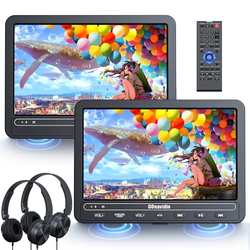 GOnavidio 10.1" Dual Screen Car DVD Player with Battery
