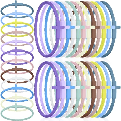 Sureio 36 Pcs Silicone Cross Bracelets Bulk Christian Jesus Bracelets