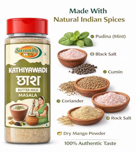 Image of Chaas Masala | Buttermilk Masala Powder for Digestion | Traditional Kathiyawadi Natural Cumin-Mint Blend for Summer Drink | Chach Masala for Home & Restaurant - 150g Pack