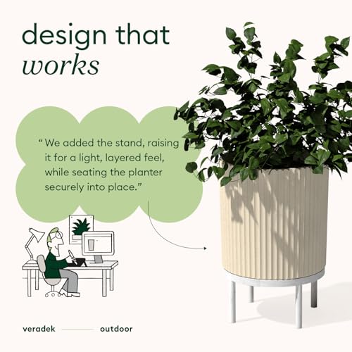 Image of Veradek Demi Series Raised Planter - Round Planter with Stand | Made From a Durable Plastic-Stone Composite & Comes With Wooden Stand. Modern Porch /Patio Decor