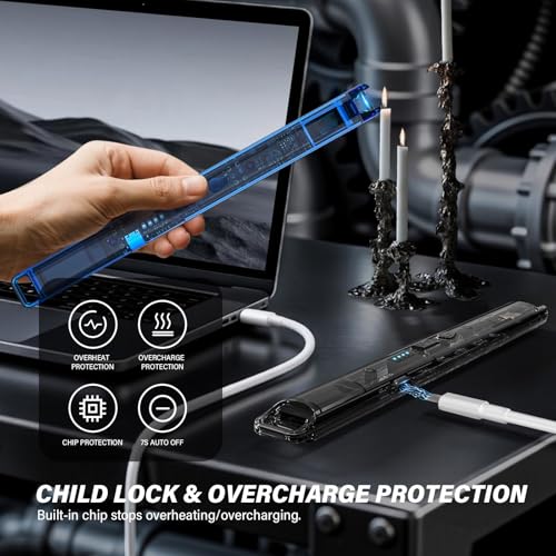 2 Pack Electric Candle Lighters – Rechargeable USB-C Arc Lighters with LED Display &amp; Transparent See-Through Tech Design, Windproof Long Lighter for Candles,BBQ,Camping,Stoves,Stocking Stuffers