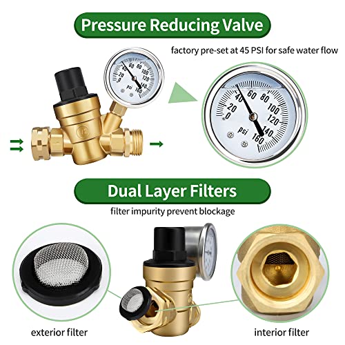 Rv Water Pressure Regulator Valve, Adjustable Water Pressure Reducer With Gauge And Inlet Screen Filter, Brass Lead-Free, For Rv Camper Travel Trailer #TOP5