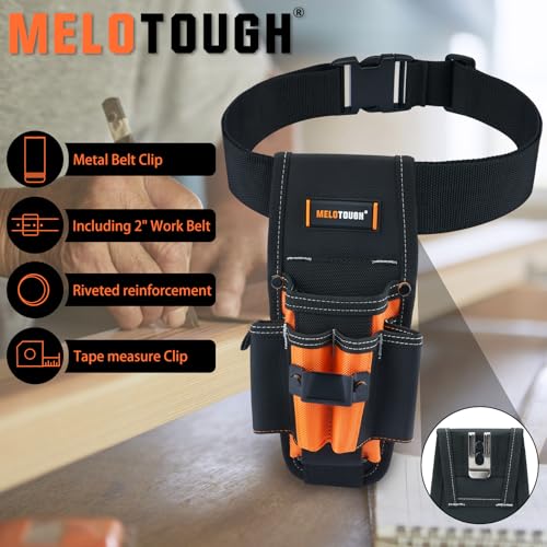 Image of MELOTOUGH 7-Pocket Technician Pouch-Small Pocket Tool Belt Pouch with Belt Clip,Clip on Larger Pockets & Loop, Clip on-Tool Holder Accessory