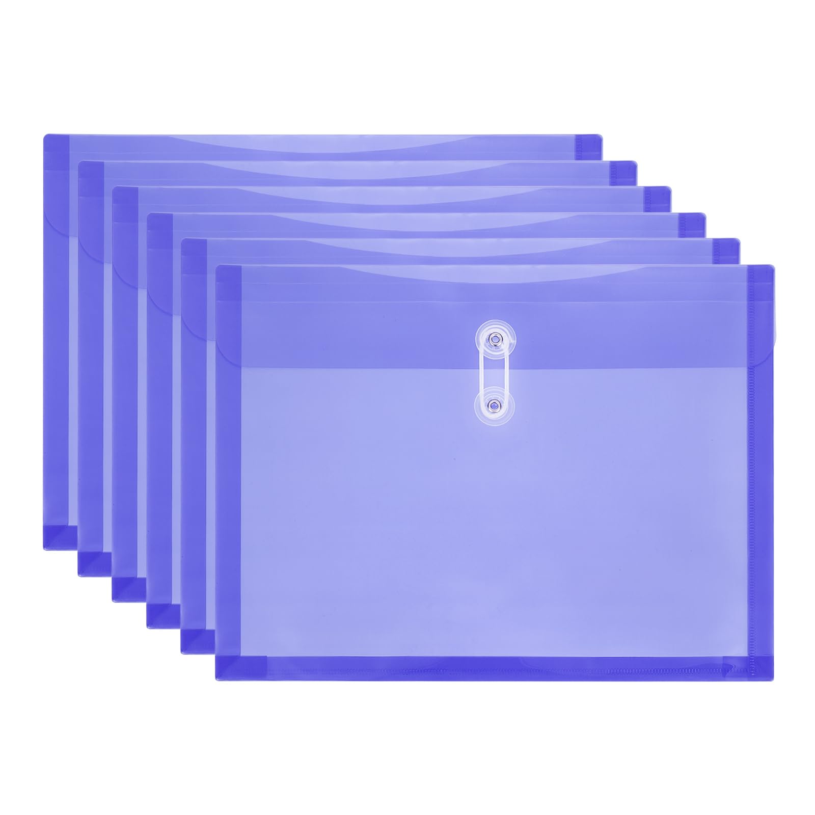 PATIKIL 6Pcs Plastic Envelopes with Button String Tie Closure, Letter A4 Size File Document Folders Envelopes for Home Work Office Organization, Purple