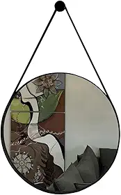 Espelho Redondo Adnet Decorativo Com Alça 40cm Completo Cor:Preto