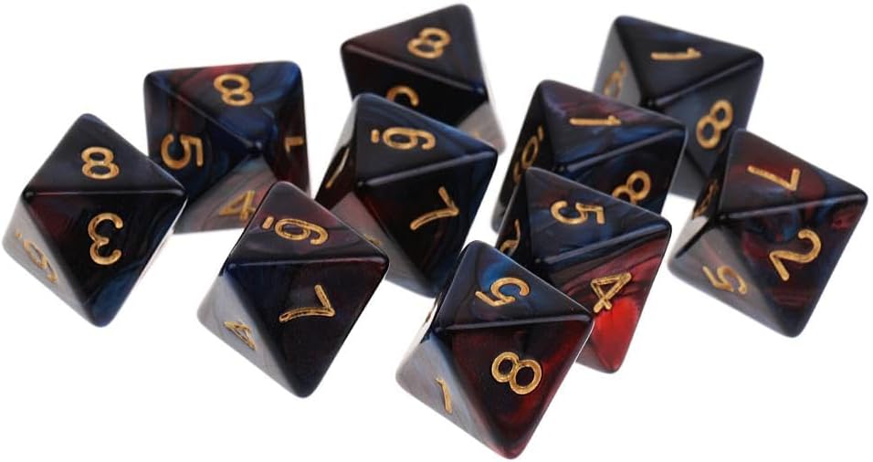 Set of D8 Polyhedral Dice for, Red Blue